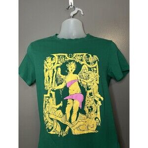 POP MAN Shirt Mens Small Green Angel Cherub Graphic Pop Art Neon Tee Print